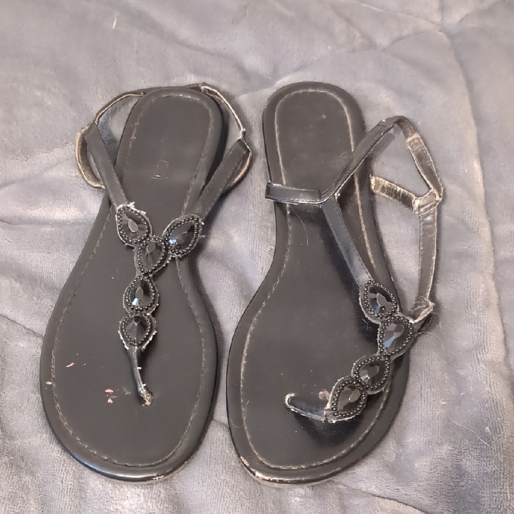 Elegant Black Beaded Women's Sandals